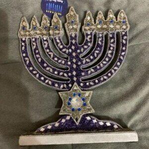 Silver and blue  and sparkling Decorative Menorah